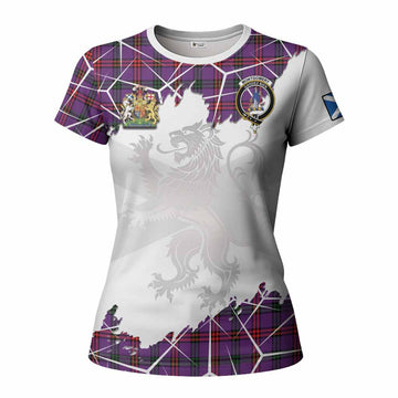 Montgomery Tartan Women T shirt with Family Crest and Lion Rampant Grunge Style