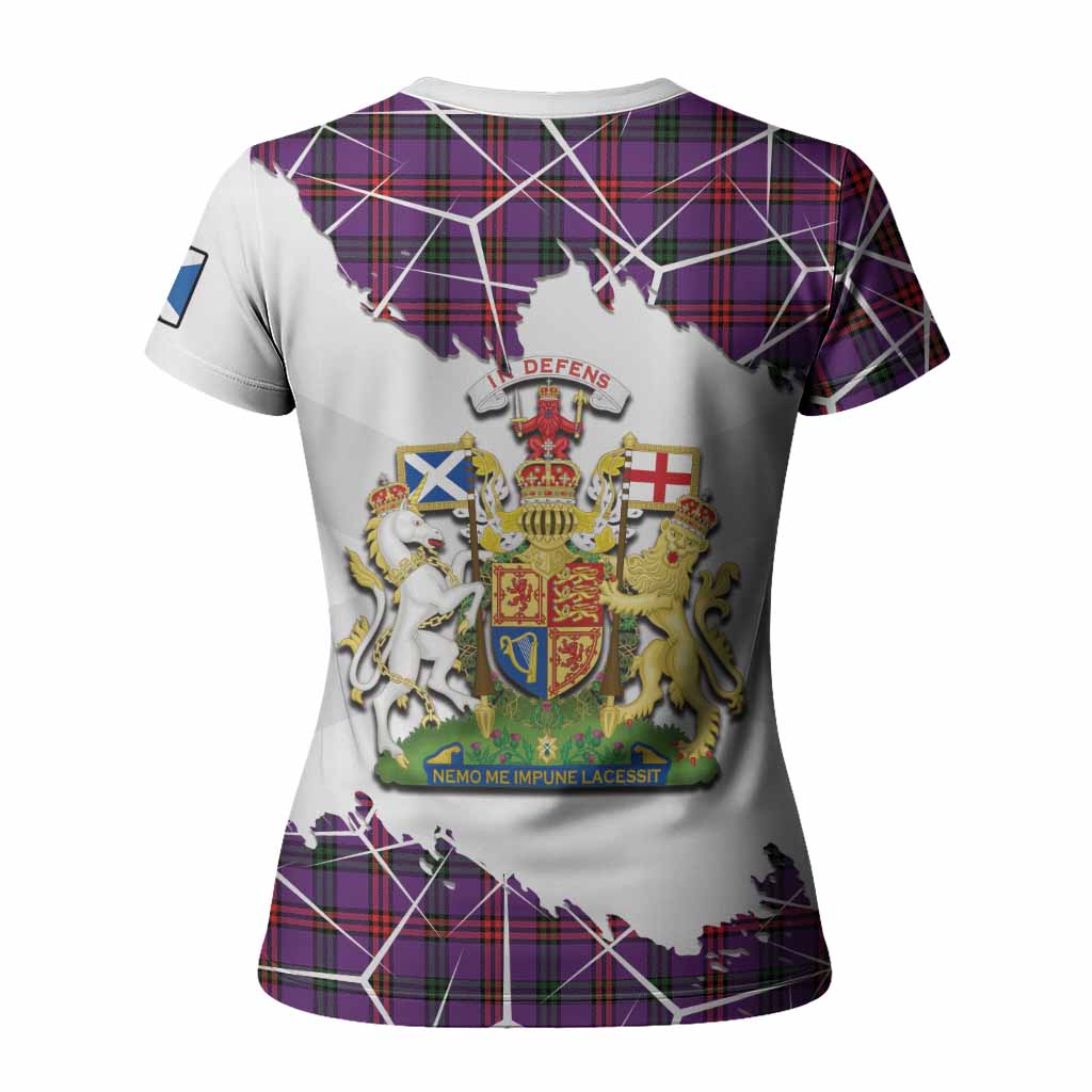 Montgomery Tartan Women T shirt with Family Crest and Lion Rampant Grunge Style
