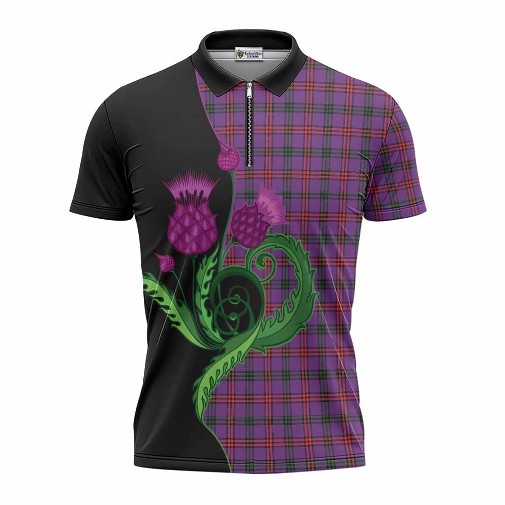 Montgomery Tartan Zipper Polo Shirt Traditional Scottish Thistle