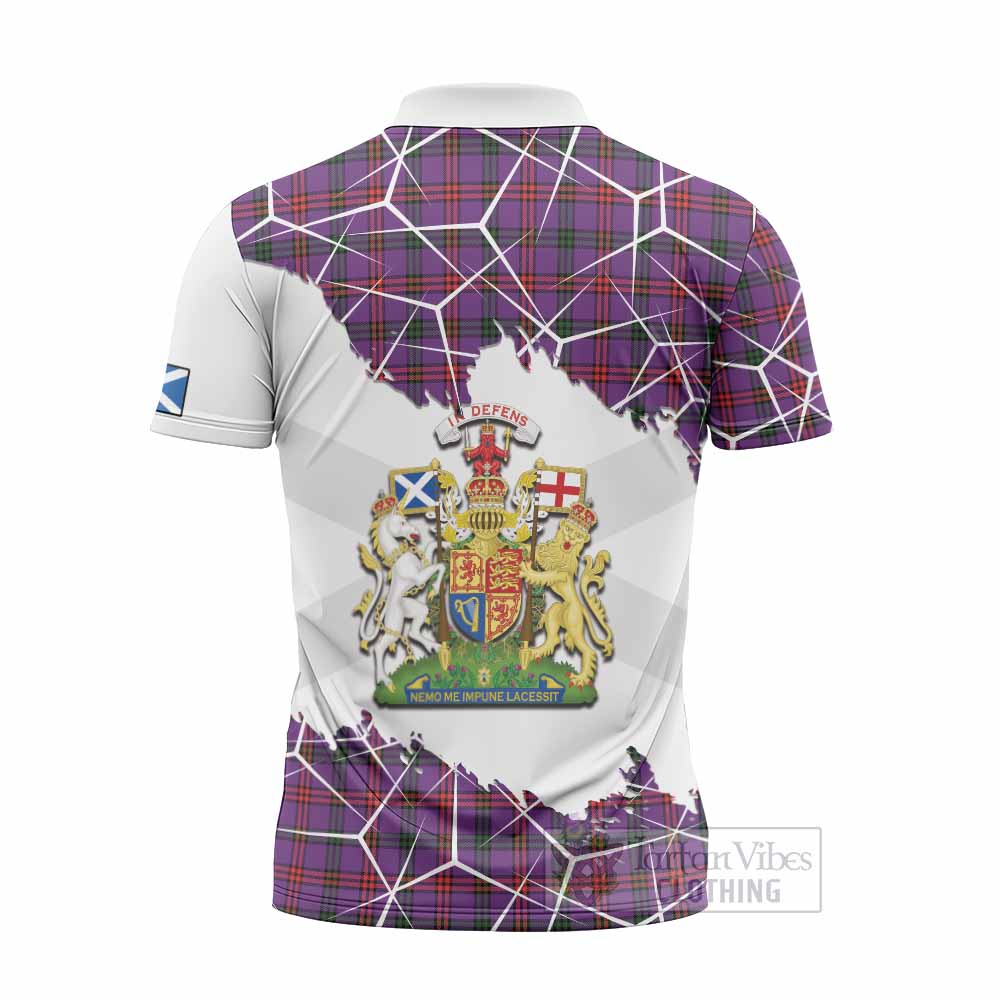 Montgomery Tartan Zipper Polo Shirt with Family Crest and Lion Rampant Grunge Style
