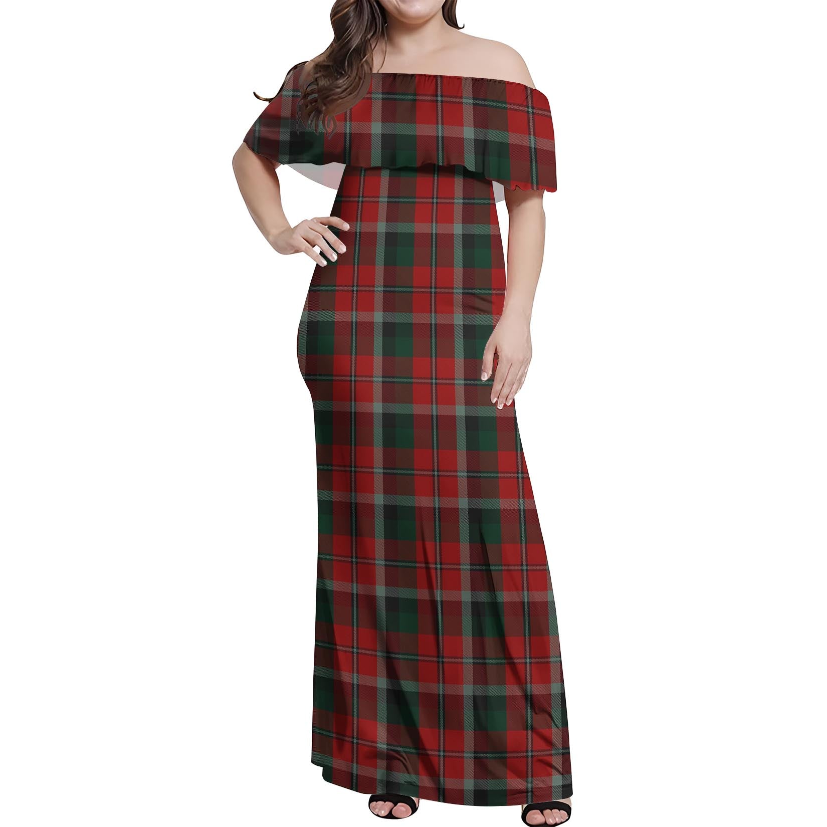 Montrose Tartan Off Shoulder Long Dress Women's Dress - Tartan Vibes Clothing