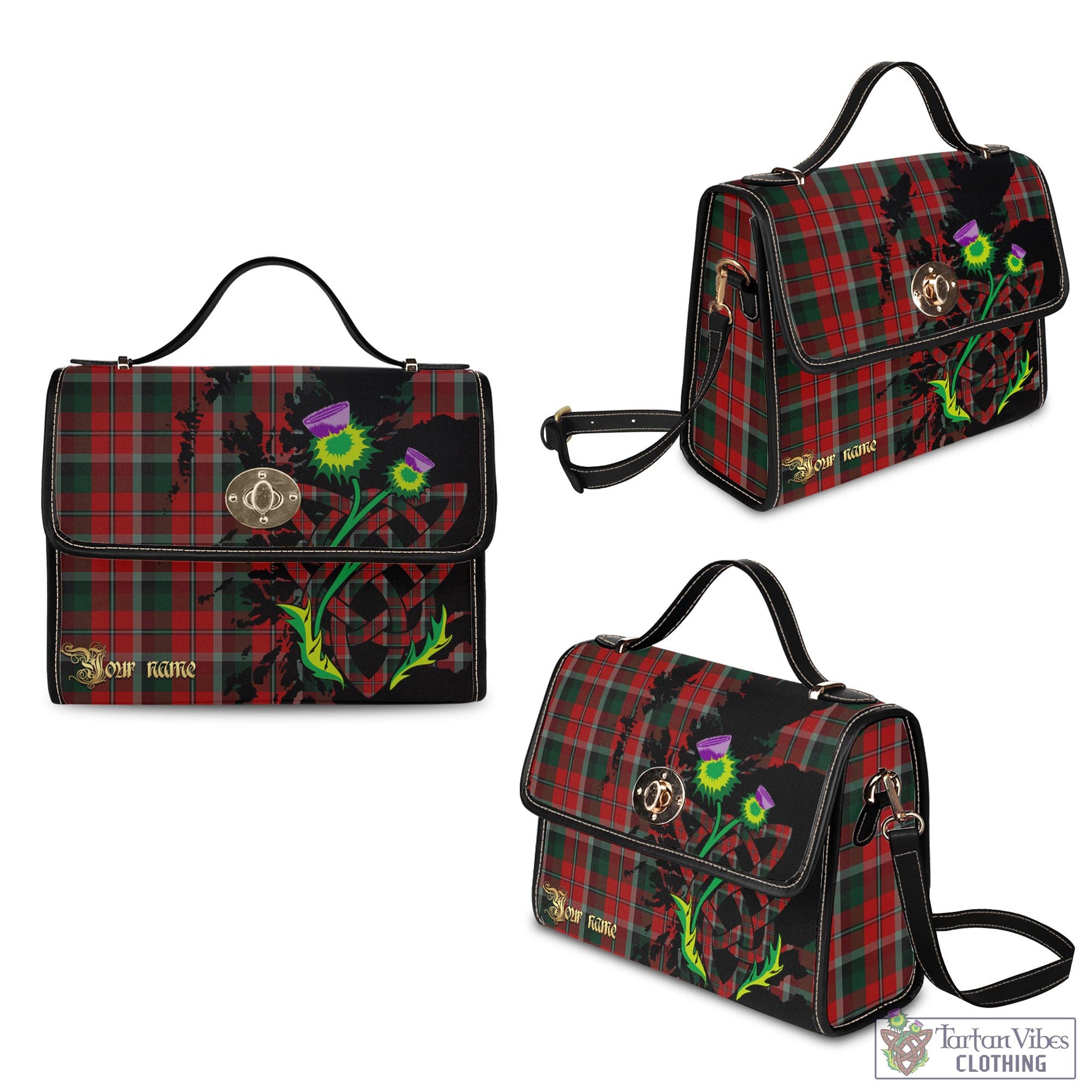 Tartan Vibes Clothing Montrose Tartan Waterproof Canvas Bag with Scotland Map and Thistle Celtic Accents