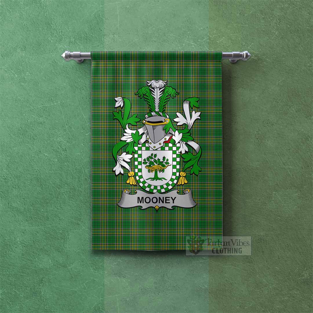Tartan Vibes Clothing Mooney Irish Clan Tartan Gonfalon, Tartan Banner with Coat of Arms