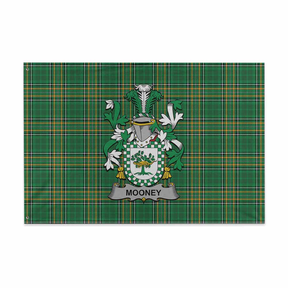 Tartan Vibes Clothing Mooney Irish Clan Tartan House Flag with Coat of Arms