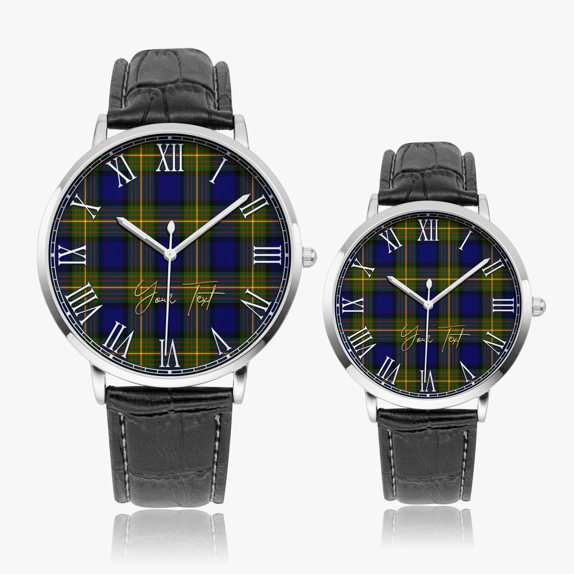 Moore Tartan Personalized Your Text Leather Trap Quartz Watch - Tartan Vibes Clothing