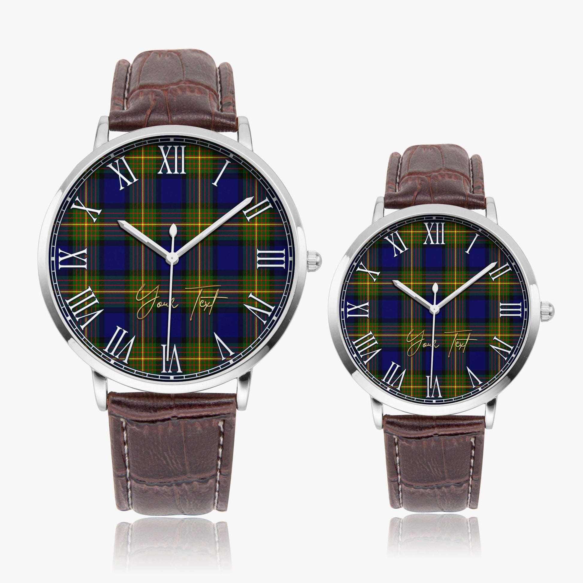 Moore Tartan Personalized Your Text Leather Trap Quartz Watch - Tartan Vibes Clothing