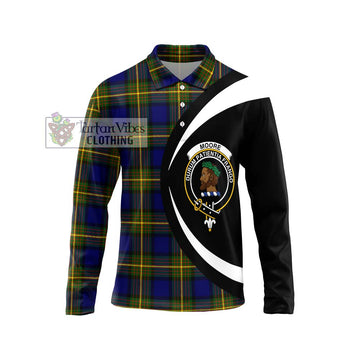 Moore Tartan Long Sleeve Polo Shirt with Family Crest Circle Style Unisex - Tartan Vibes Clothing