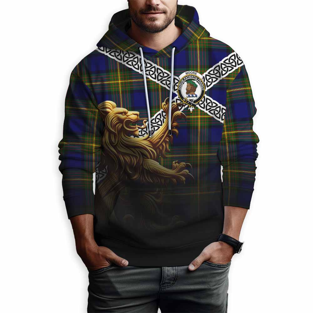 Moore Crest Tartan Hoodie with Golden Lion Emblem Celtic Style Pullover Hoodie - Tartan Vibes Clothing