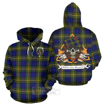 Moore Tartan Hoodie with Family Crest and Bearded Skull Holding Bottles of Whiskey Zip Hoodie - Tartan Vibes Clothing