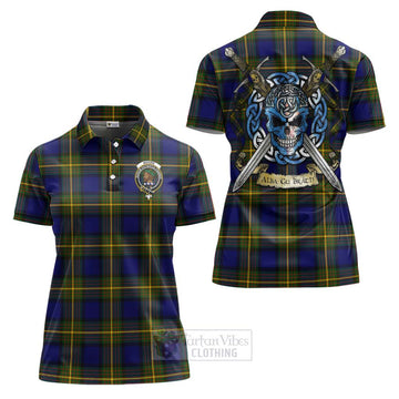 Moore Tartan Women's Polo Shirt with Family Crest Celtic Skull Style Women - Tartan Vibes Clothing