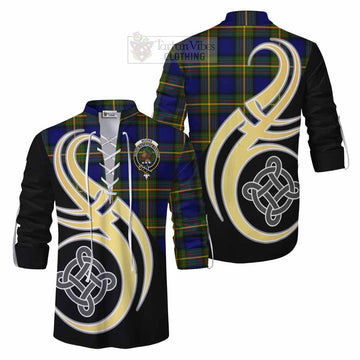Moore Tartan Ghillie Kilt Shirt with Family Crest and Celtic Symbol Style Men - Tartan Vibes Clothing