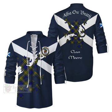Moore Tartan Lion Rampant Ghillie Kilt Shirt Proudly Display Your Heritage with Alba Gu Brath and Clan Name Men - Tartan Vibes Clothing