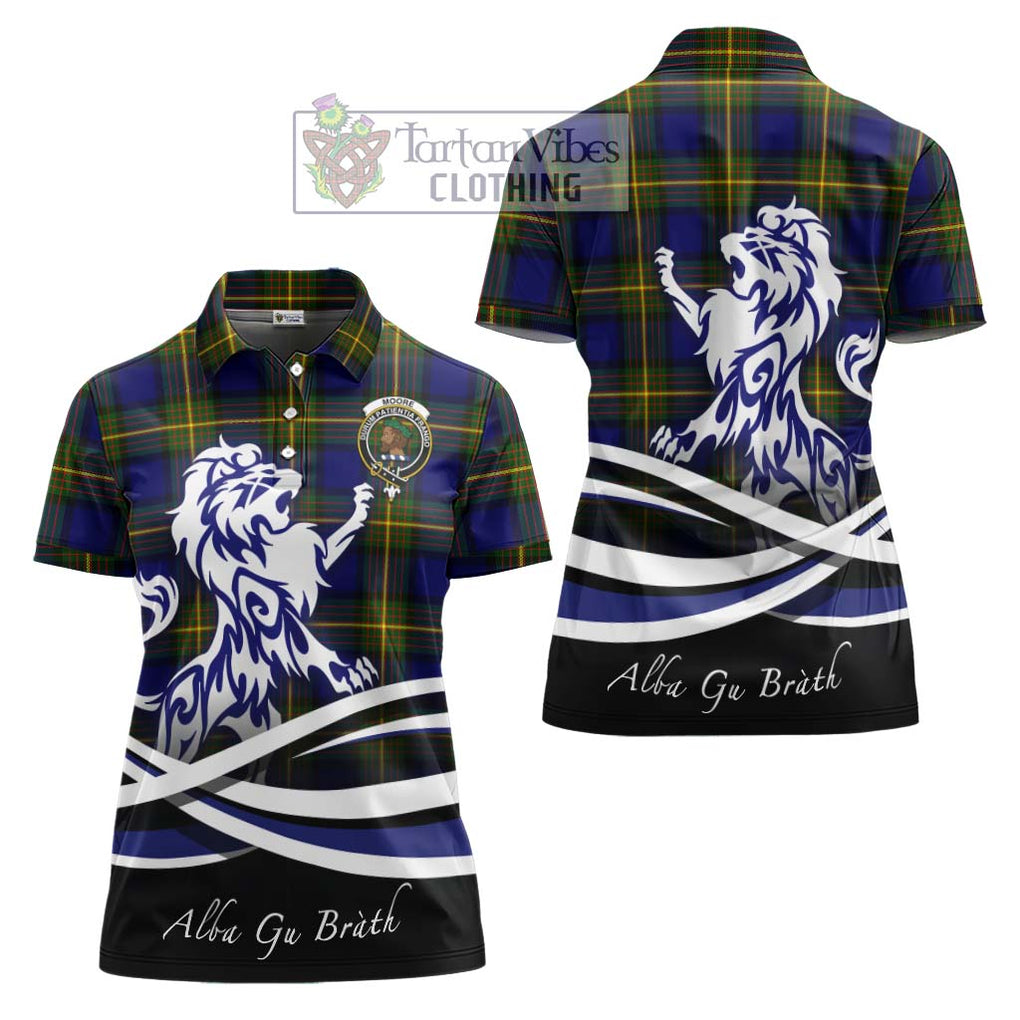 Moore Tartan Women's Polo Shirt with Alba Gu Brath Regal Lion Emblem Women - Tartan Vibes Clothing