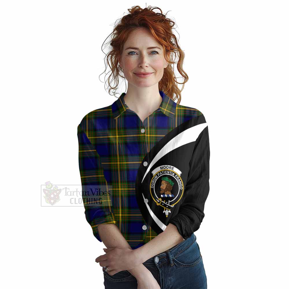 Moore Tartan Women's Casual Shirt with Family Crest Circle Style Female - Tartan Vibes Clothing