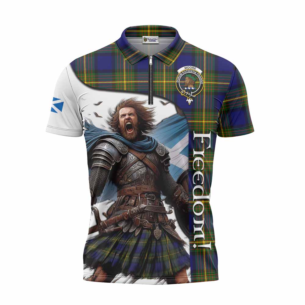 Tartan Vibes Clothing Moore Crest Tartan Zipper Polo Shirt Inspired by the Freedom of Scottish Warrior
