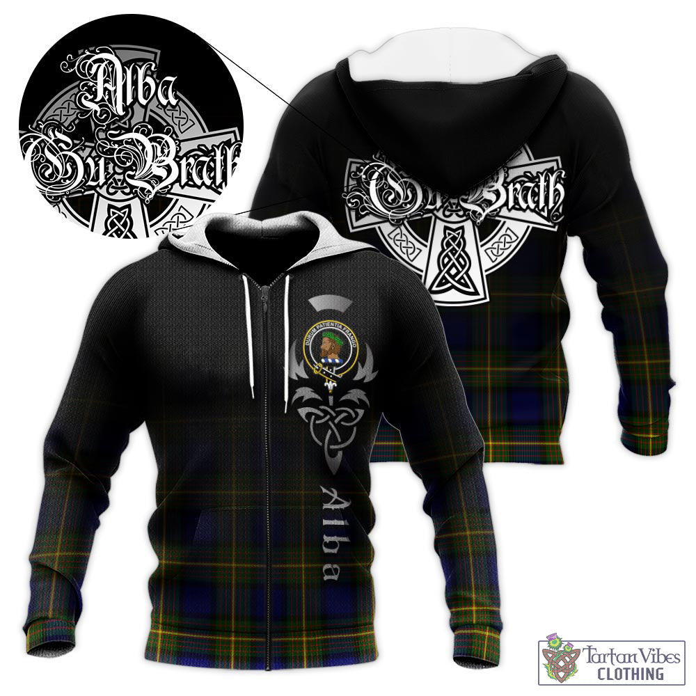 Moore Tartan Knitted Hoodie Featuring Alba Gu Brath Family Crest Celtic Inspired Unisex - Tartan Vibes Clothing