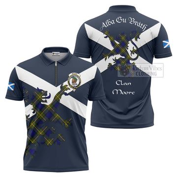 Moore Tartan Lion Rampant Zipper Polo Shirt Proudly Display Your Heritage with Alba Gu Brath and Clan Name Unisex - Tartan Vibes Clothing