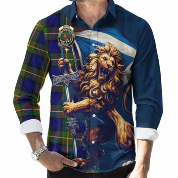 Moore Tartan Family Crest Long Sleeve Button Shirt with Scottish Majestic Lion Men's Shirt S - Tartan Vibes Clothing