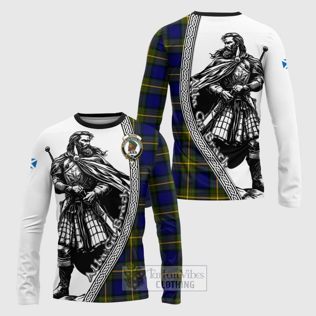 Moore Tartan Clan Crest Long Sleeve T-Shirt with Highlander Warrior Celtic Style Unisex - Tartan Vibes Clothing