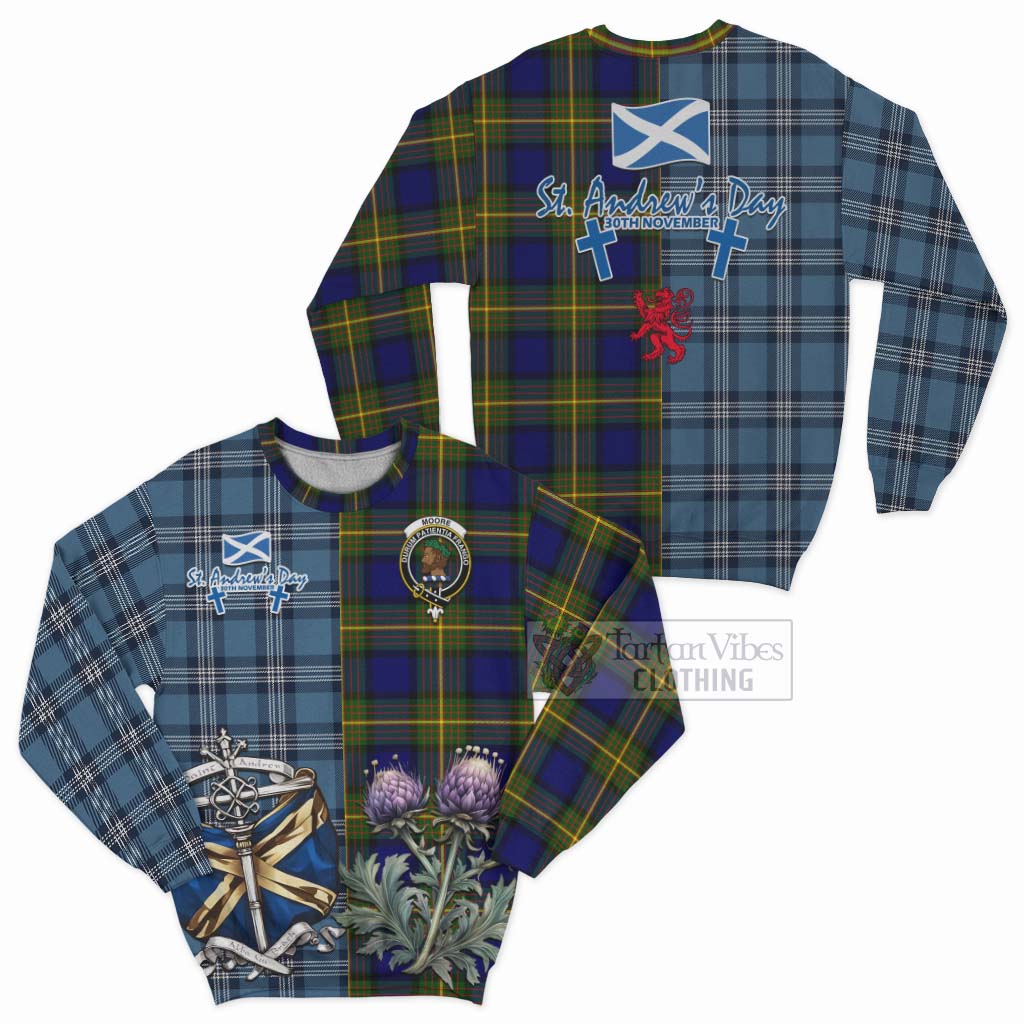 Moore Tartan Sweatshirt Happy St. Andrew's Day Half Tartan Style Unisex - Tartan Vibes Clothing