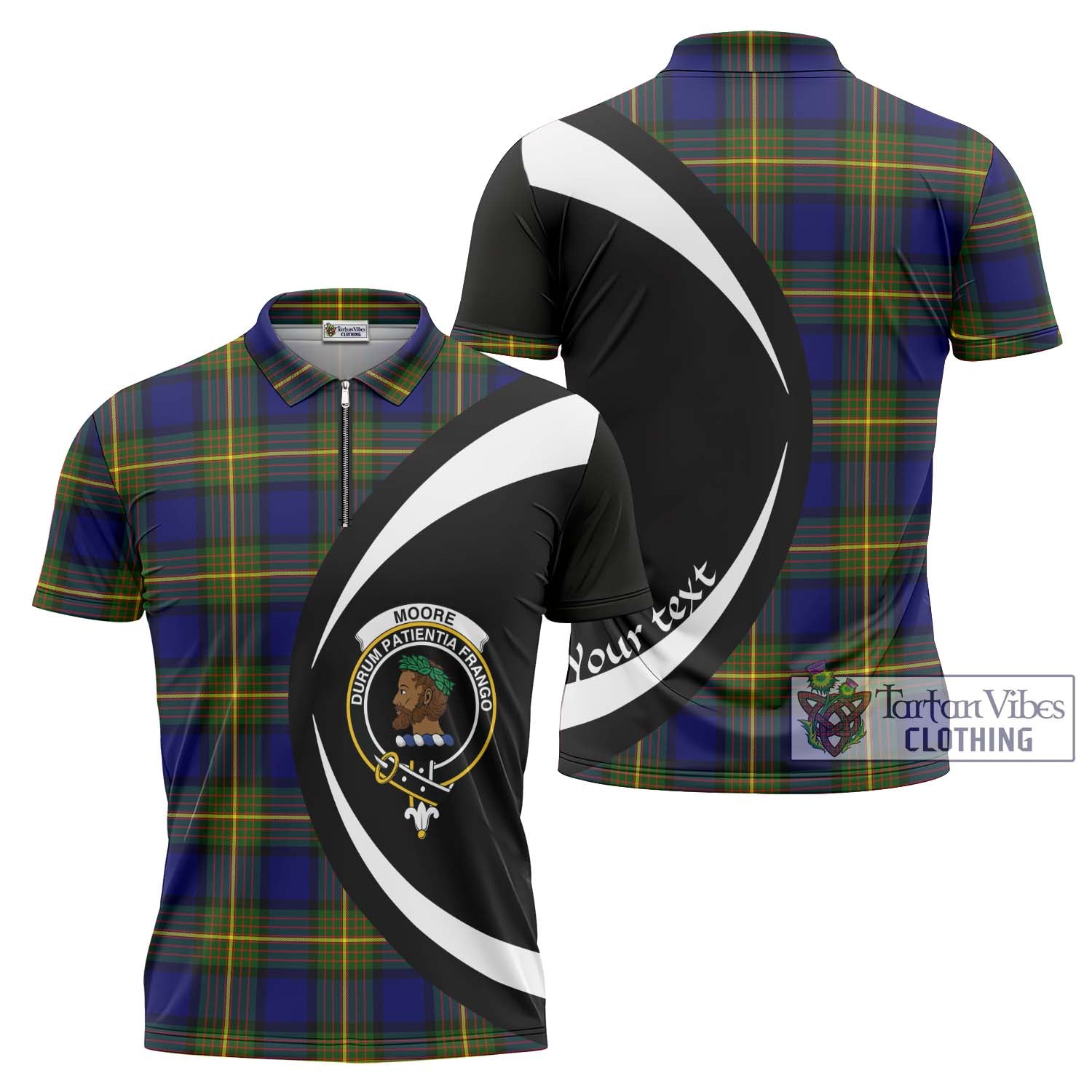 Moore Tartan Zipper Polo Shirt with Family Crest Circle Style Unisex - Tartan Vibes Clothing