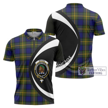 Moore Tartan Zipper Polo Shirt with Family Crest Circle Style Unisex - Tartan Vibes Clothing