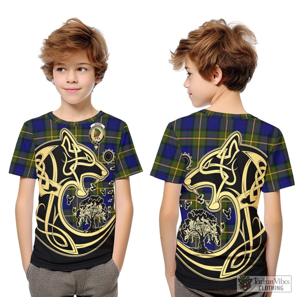 Moore Tartan Kid T-Shirt with Family Crest Celtic Wolf Style Youth XL Size14 - Tartan Vibes Clothing