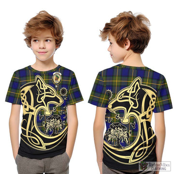 Moore Tartan Kid T-Shirt with Family Crest Celtic Wolf Style Youth XL Size14 - Tartan Vibes Clothing