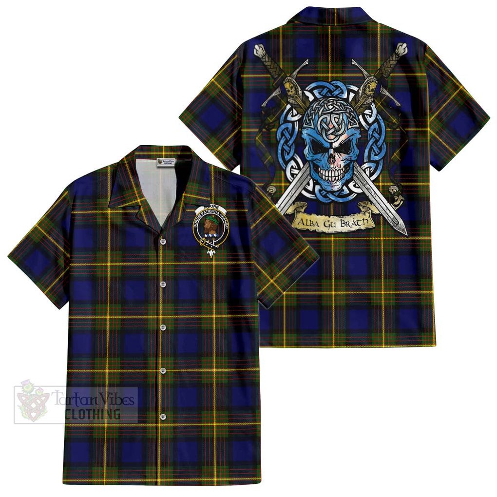 Moore Tartan Hawaiian Shirt with Family Crest Celtic Skull Style Kid - Tartan Vibes Clothing