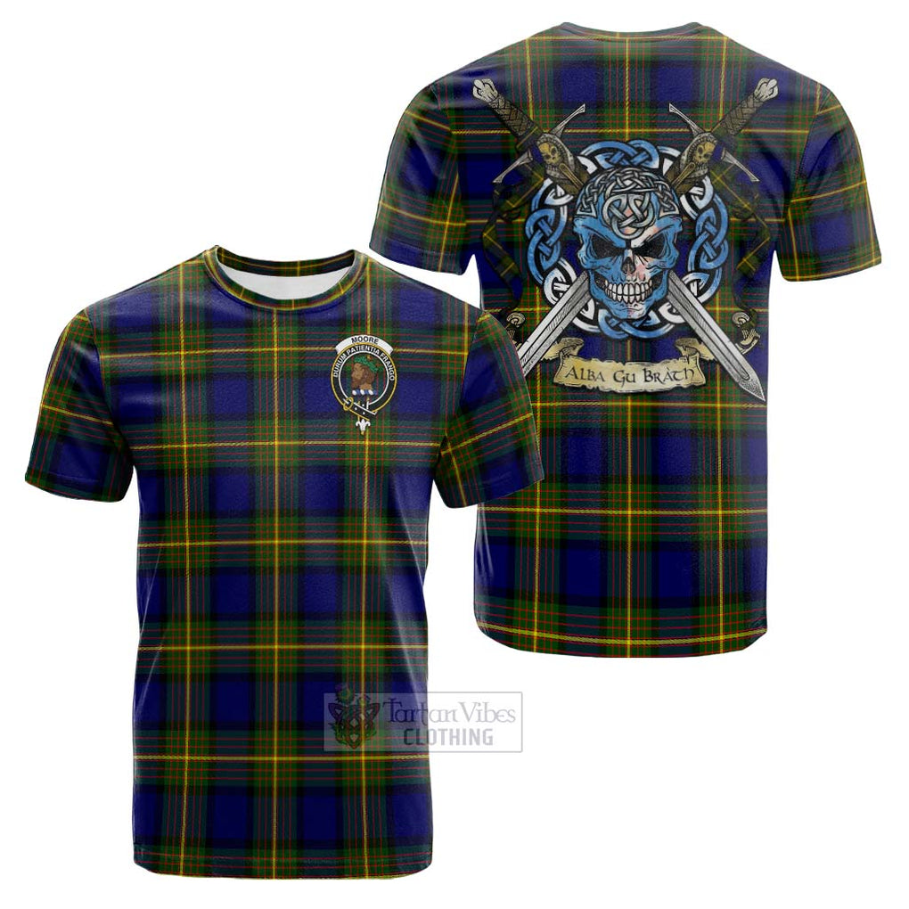 Moore Tartan Cotton T-shirt with Family Crest Celtic Skull Style Kid's Shirt - Tartan Vibes Clothing