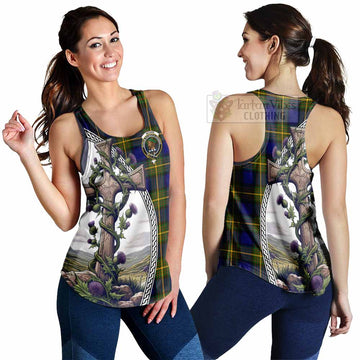 Moore Tartan Women's Racerback Tanks with Family Crest and St. Andrew's Cross Accented by Thistle Vines 4XL - Tartan Vibes Clothing
