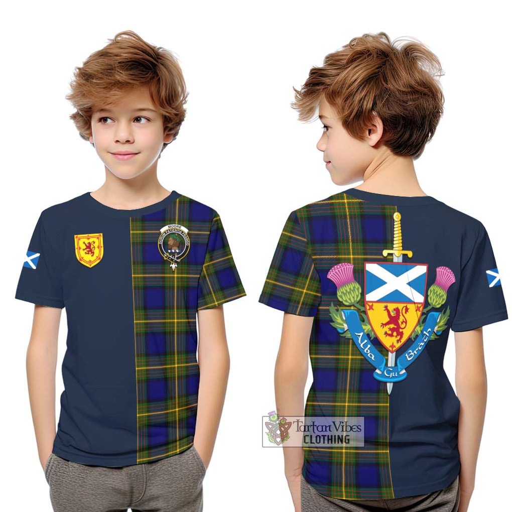 Moore Tartan Kid T-Shirt Alba with Scottish Lion Royal Arm Half Style Youth XL Size14 - Tartan Vibes Clothing