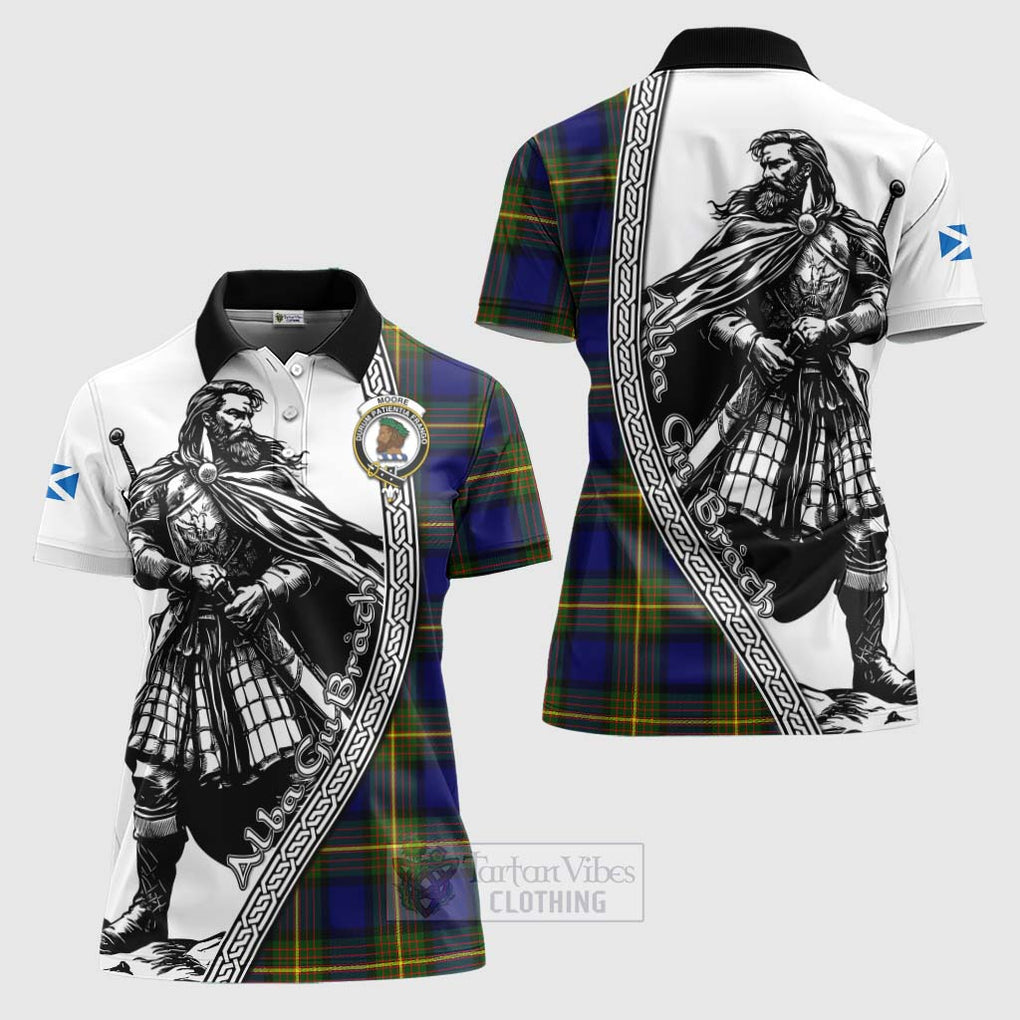 Moore Tartan Clan Crest Women's Polo Shirt with Highlander Warrior Celtic Style Women - Tartan Vibes Clothing