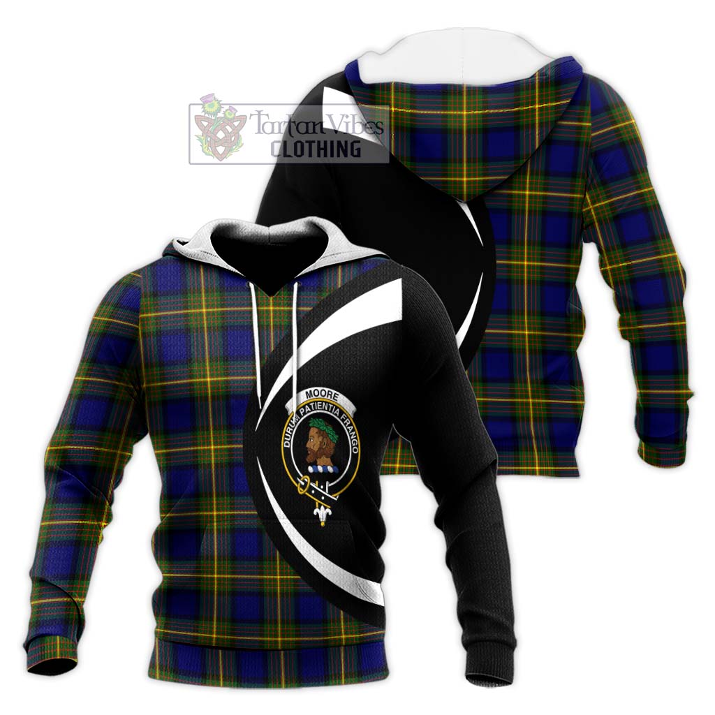 Moore Tartan Knitted Hoodie with Family Crest Circle Style Unisex Knitted Pullover Hoodie - Tartan Vibes Clothing