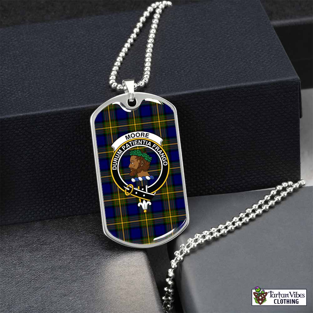 Moore Tartan Dog Tag Necklace with Family Crest Silver No - Tartan Vibes Clothing