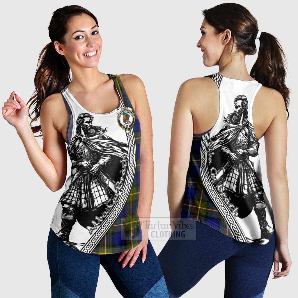 Moore Tartan Clan Crest Women's Racerback Tanks with Highlander Warrior Celtic Style 4XL - Tartan Vibes Clothing
