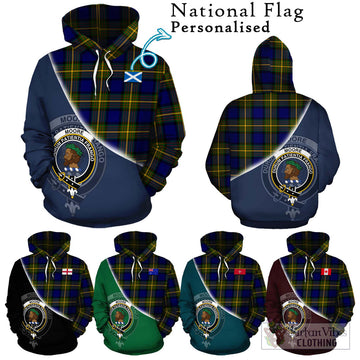 Moore Tartan Hoodie with Personalised National Flag and Family Crest Half Style Zip Hoodie - Tartan Vibes Clothing