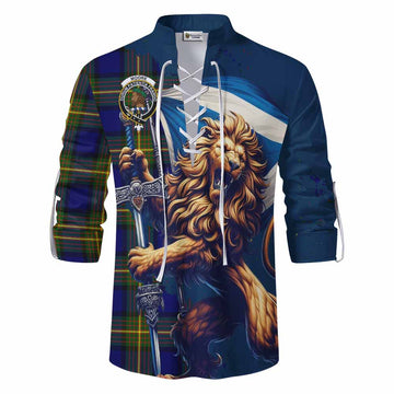 Moore Tartan Family Crest Ghillie Kilt Shirt with Scottish Majestic Lion Men - Tartan Vibes Clothing