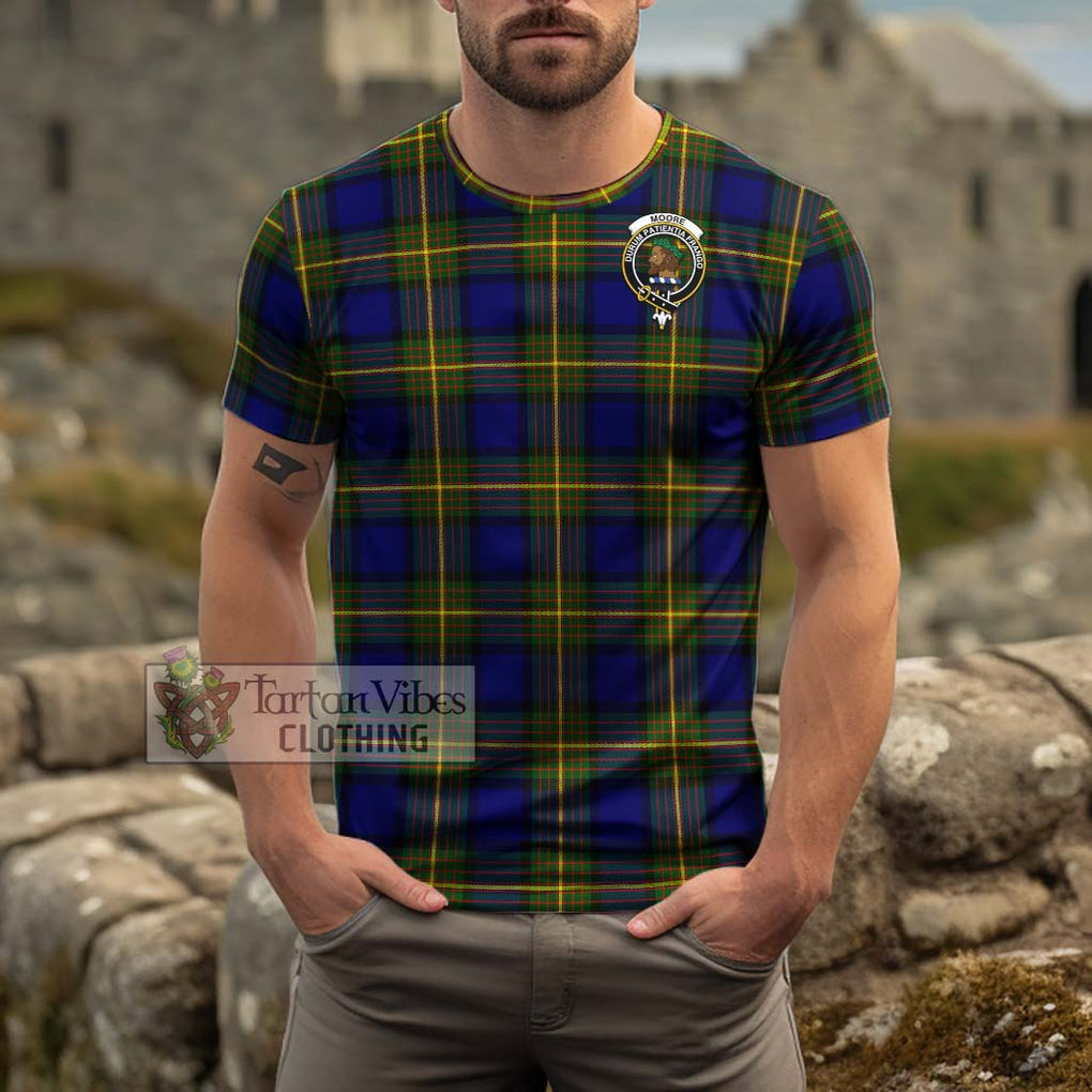 Moore Tartan Cotton T-Shirt with Family Crest Men's Shirt - Tartanvibesclothing Shop