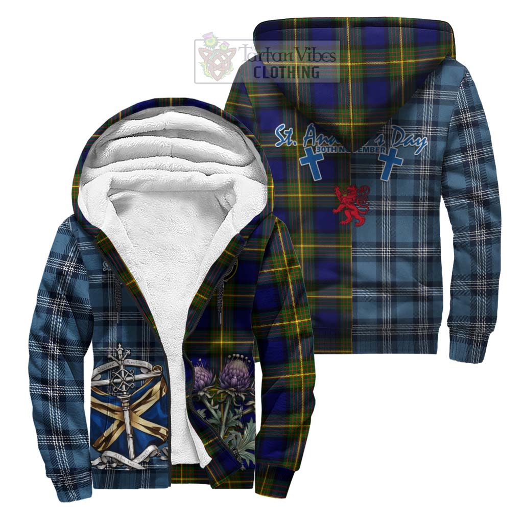 Moore Tartan Sherpa Hoodie Happy St. Andrew's Day Half Tartan Style Unisex S - Tartan Vibes Clothing