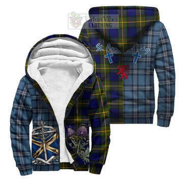 Moore Tartan Sherpa Hoodie Happy St. Andrew's Day Half Tartan Style Unisex S - Tartan Vibes Clothing