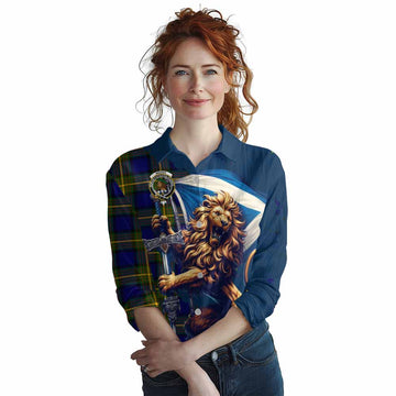 Moore Tartan Family Crest Women's Casual Shirt with Scottish Majestic Lion Female - Tartan Vibes Clothing
