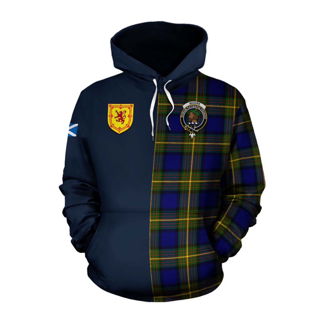 Moore Tartan Cotton Hoodie Alba with Scottish Lion Royal Arm Half Style Pullover Hoodie XS - Tartan Vibes Clothing