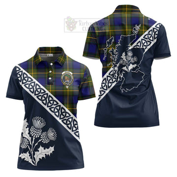 Moore Tartan Women's Polo Shirt Featuring Thistle and Scotland Map Women - Tartanvibesclothing Store