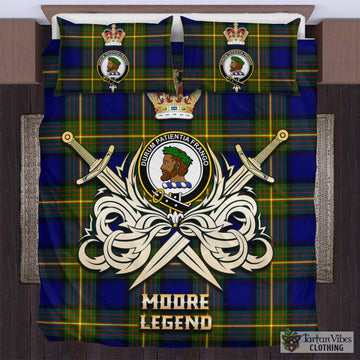 Moore Tartan Bedding Set with Clan Crest and the Golden Sword of Courageous Legacy