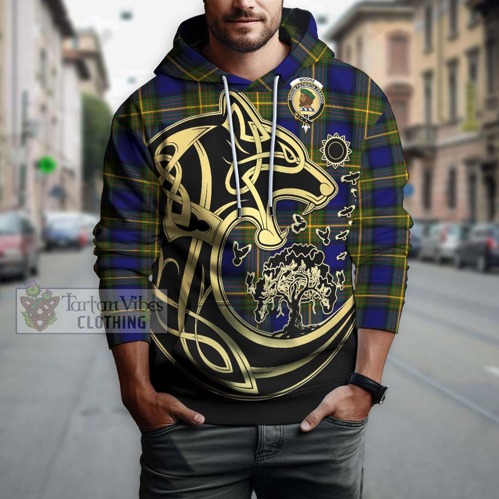 Moore Tartan Hoodie with Family Crest Celtic Wolf Style Zip Hoodie - Tartan Vibes Clothing