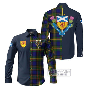 Moore Tartan Long Sleeve Button Shirt Alba with Scottish Lion Royal Arm Half Style Men's Shirt S - Tartan Vibes Clothing