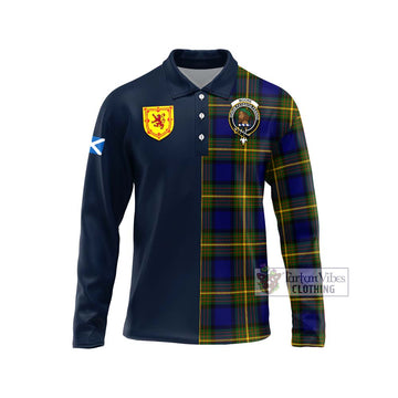 Moore Tartan Long Sleeve Polo Shirt Alba with Scottish Lion Royal Arm Half Style Unisex - Tartan Vibes Clothing