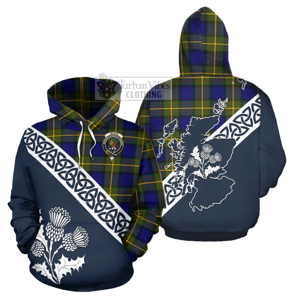 Moore Tartan Hoodie Featuring Thistle and Scotland Map Zip Hoodie - Tartan Vibes Clothing