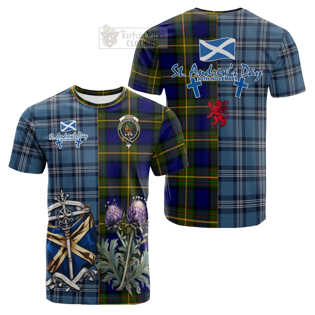Moore Tartan Cotton T-shirt Happy St. Andrew's Day Half Tartan Style Kid's Shirt - Tartan Vibes Clothing